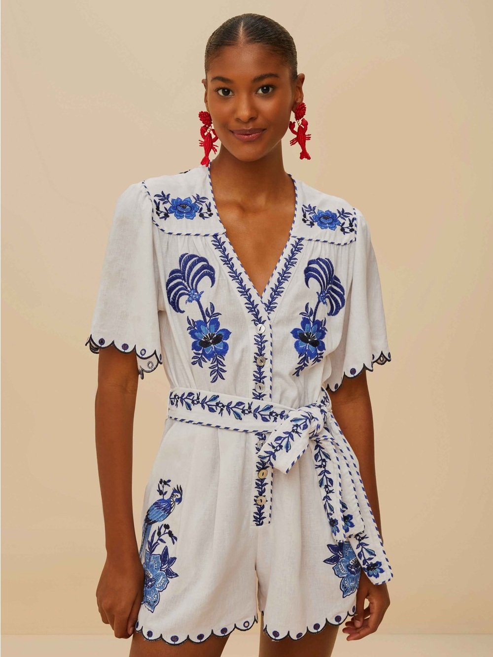 NWT Blue Delicate Forest Richelieu Embroidered Lenzing Ecovero Euroflax Romper